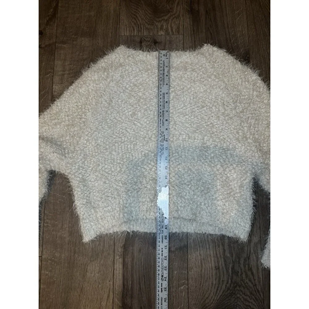 Anthropologie Sweet Sinammon Beige Gray Fuzzy Sweater Croppd Sz M Medium